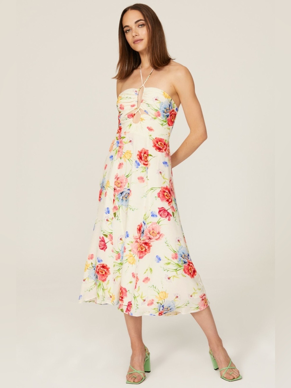 Yumi Kim Lani Ivory Strapless Floral Midi Dress XS